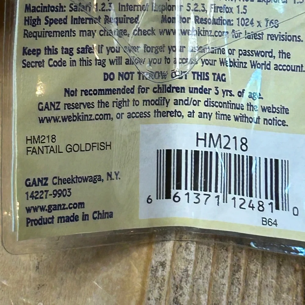 Ganz Webkinz Fantail Goldfish Plush HM218 Yellow Orange Sealed Code New with Tag